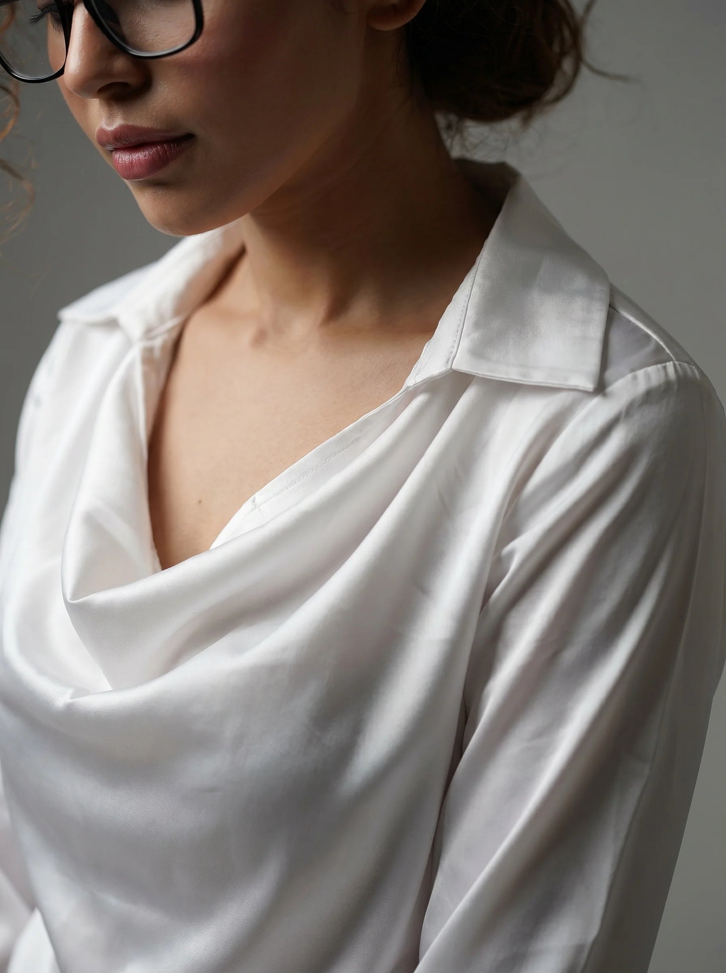 Korean Cowl Neck Shirt: Silky White