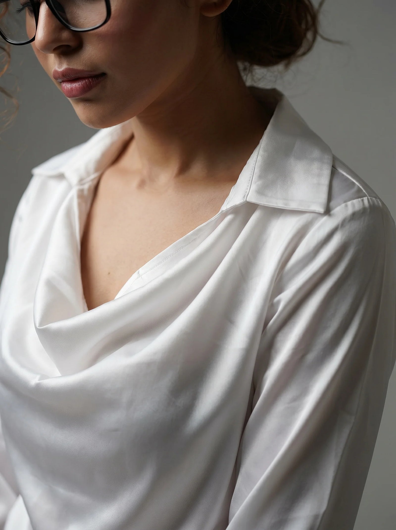 Korean Cowl Neck Shirt: Silky White