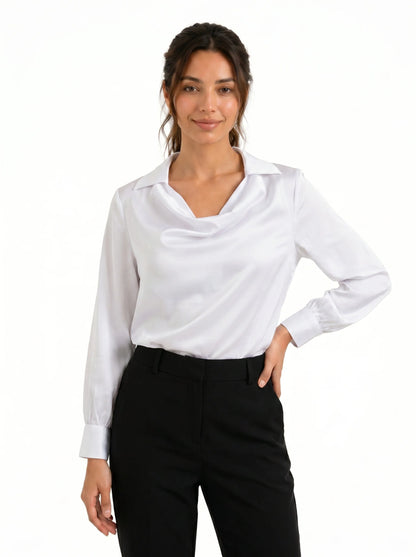 Korean Cowl Neck Shirt: Silky White