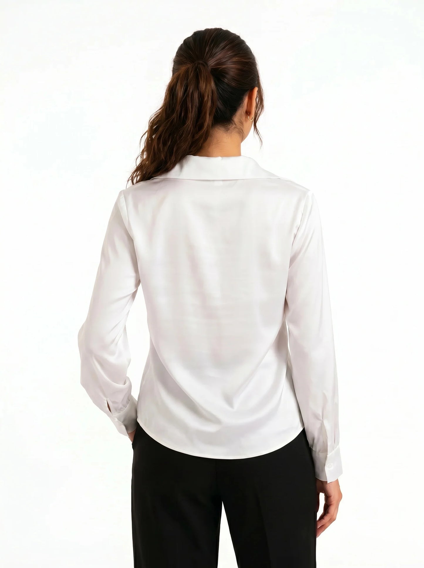 Korean Cowl Neck Shirt: Silky White