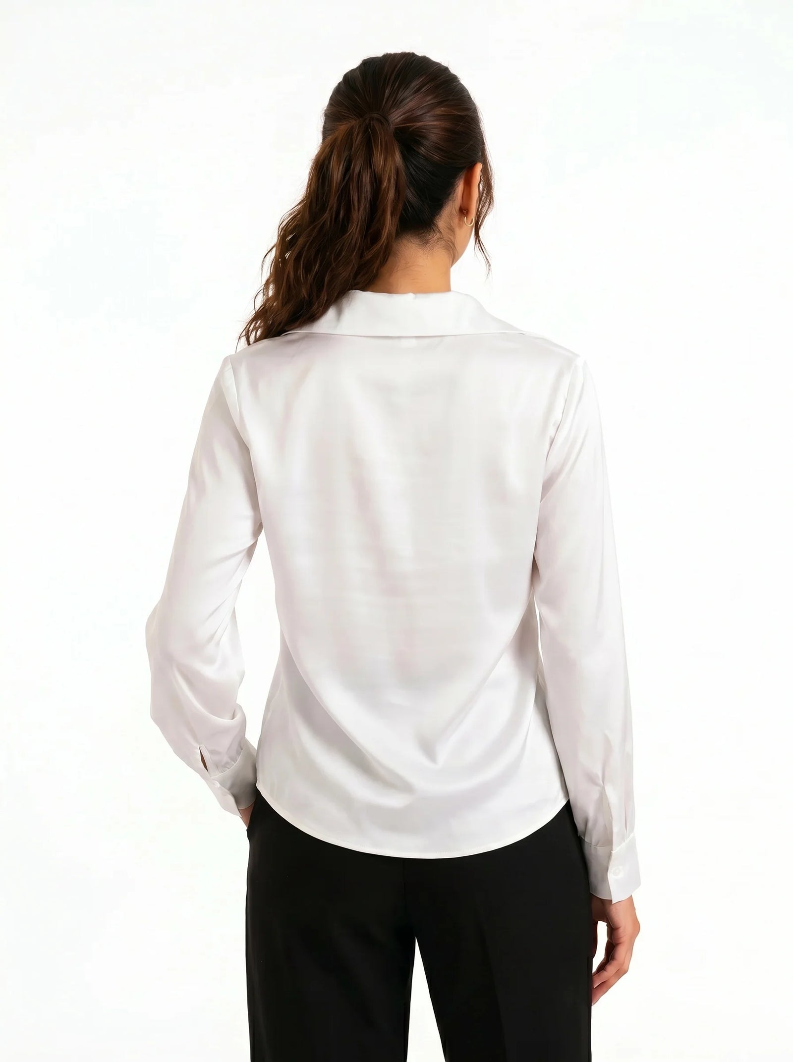 Korean Cowl Neck Shirt: Silky White