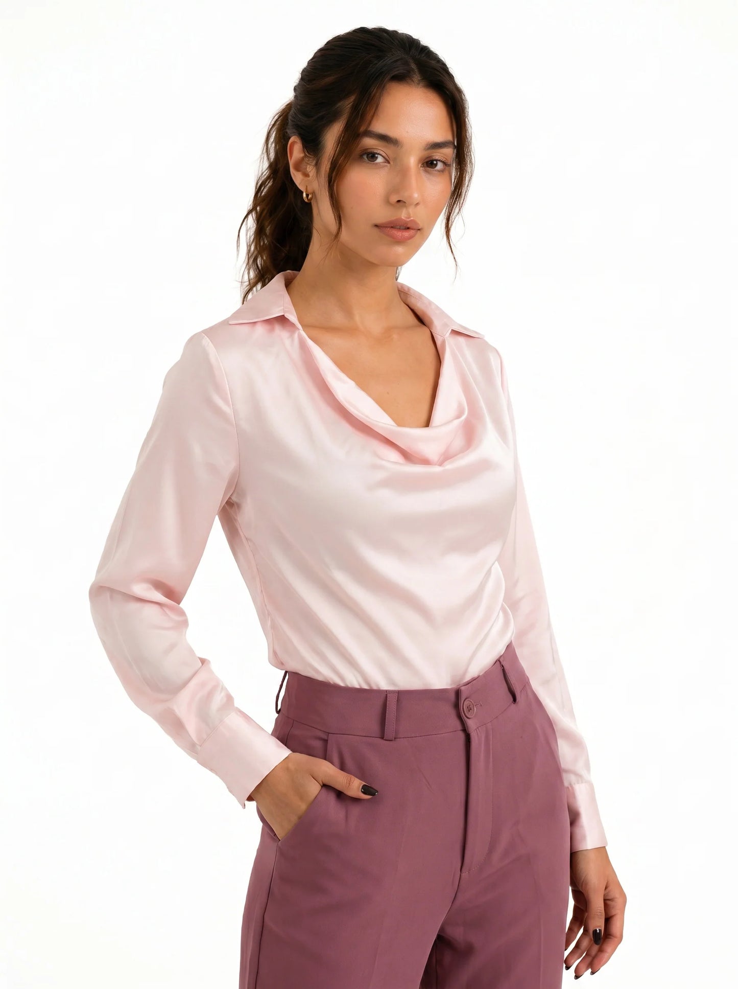 Korean Cowl Neck Shirt: Silky Pink