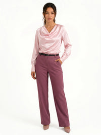 Korean Cowl Neck Shirt (Pink) with High-waist Fit-It pants (Mauve)