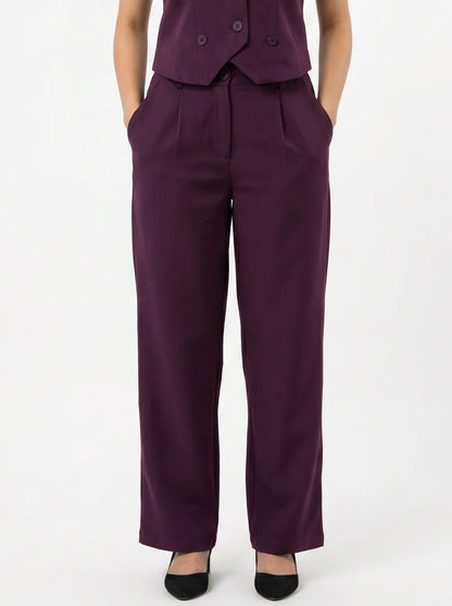 Easy Fit Mid-Waist Pants : Wine