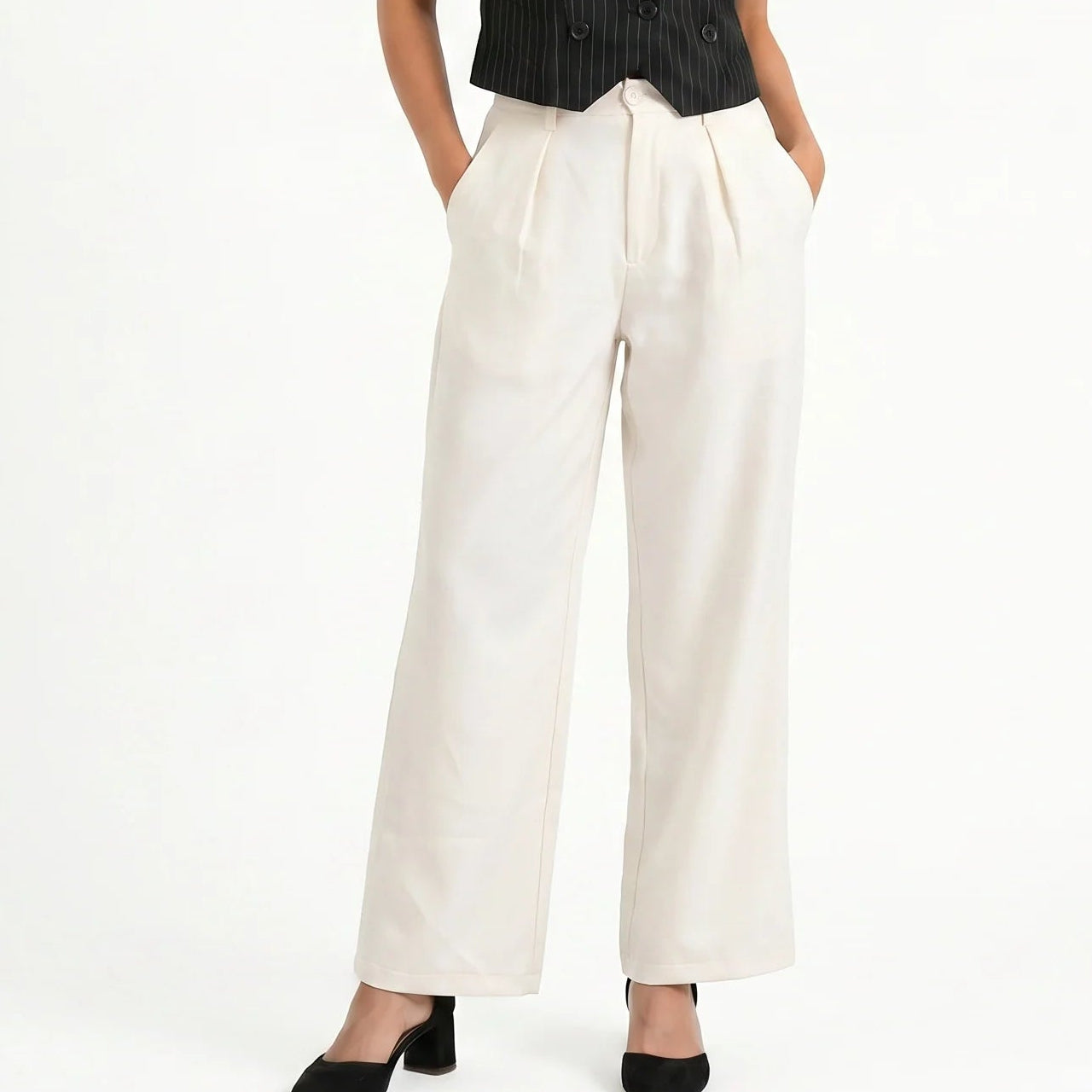 Easy Fit High-Waist Pants : Off-White