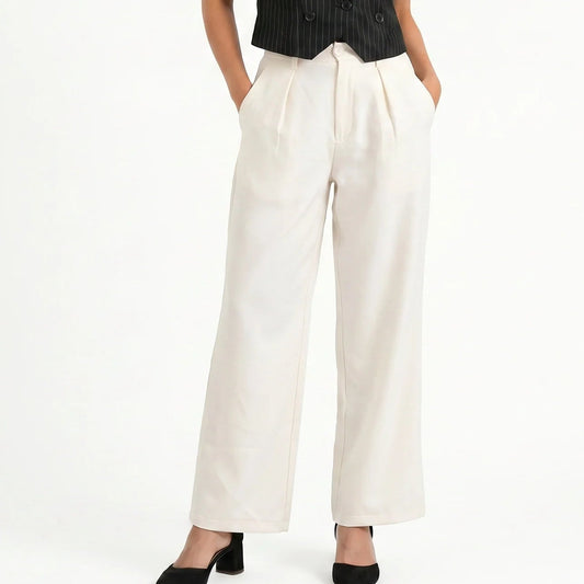 Easy Fit High-Waist Pants : Off-White