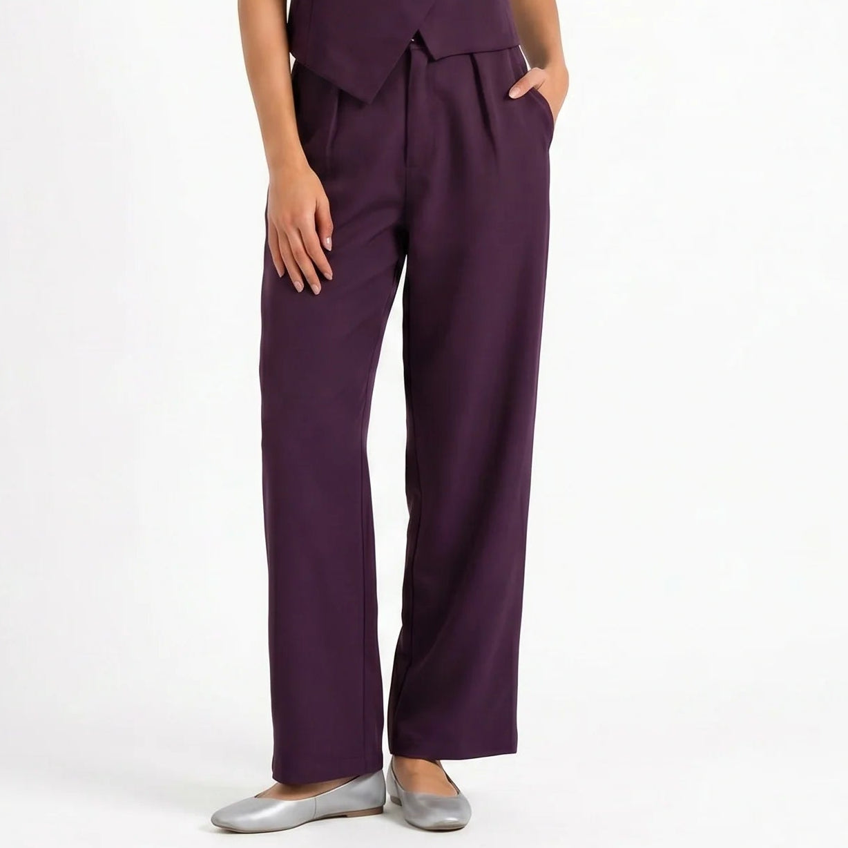 Easy Fit High-Waist Pants : Wine