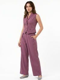 Easy Fit Mid-Waist Pants : Mauve