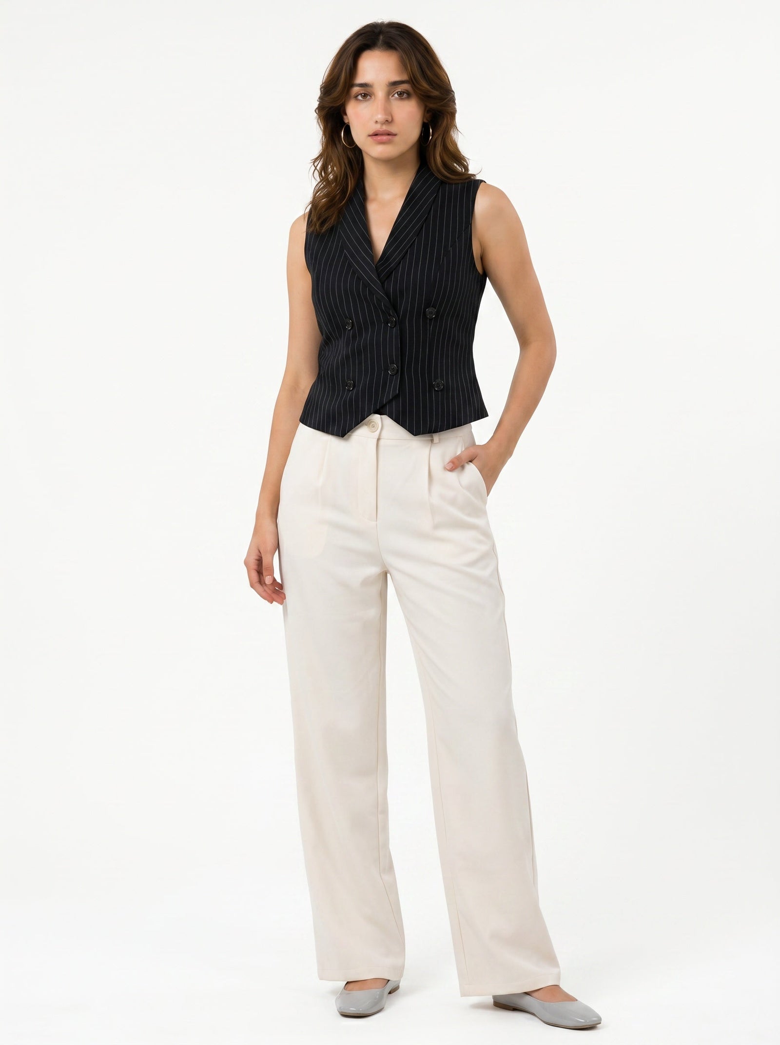 Boss It Striped Waistcoat With Off-white Trousers